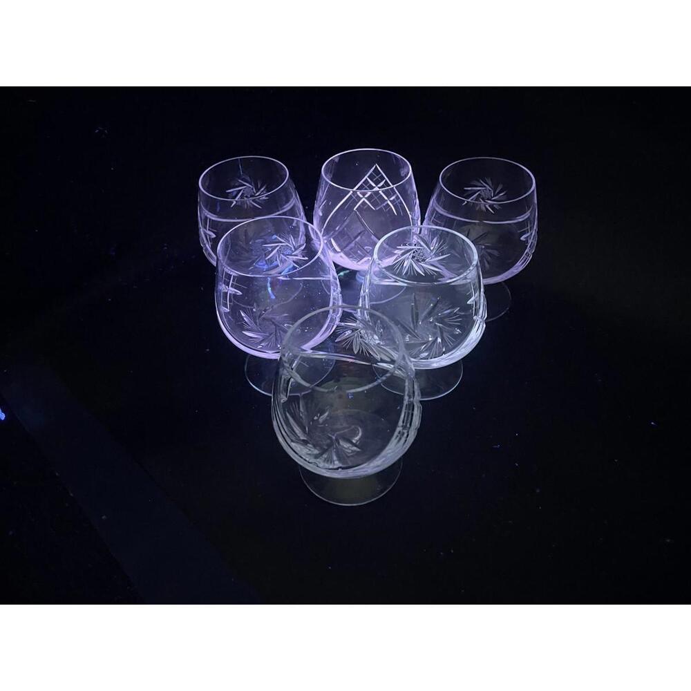 Vintage Bohemian Pinwheel Crystal Brandy/Cognac Sniffers ~ UV Reactive 365nm